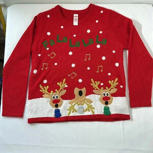 Christmas, holiday, ugly sweater, red with reindeer’s size large